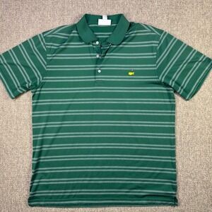 Masters Performance Polo Shirt Mens XL Green Striped Golf Shirt Masters Logo